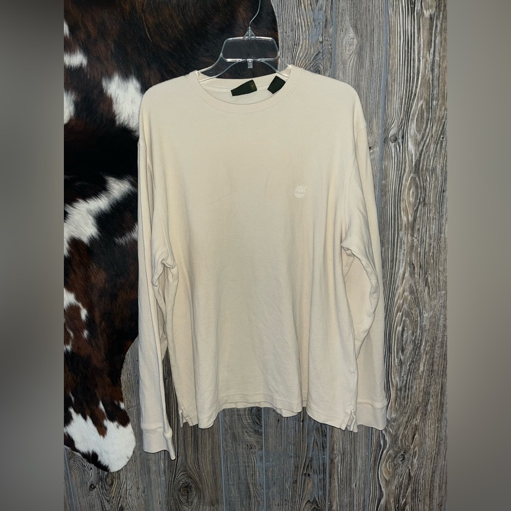 Timberland size large cream colored waffle knit 100% cotton long sleeve crewneck